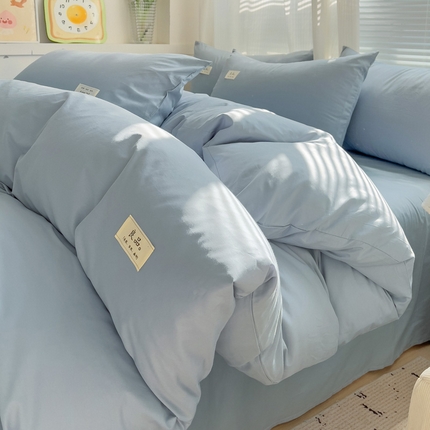 眠博士 2025新款40支高支高密全棉撞色双拼四件套 全棉拼色-浅蓝色