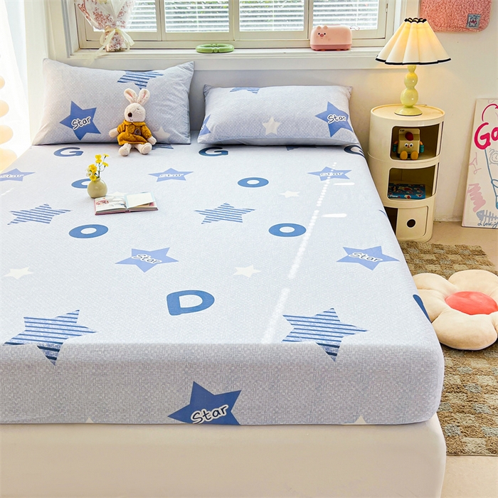 91家纺网 家纺一手货源 找家纺 雯豆2025春夏新品全棉床笠三件套学生成人印花纯棉床罩 全棉床笠-星星约定