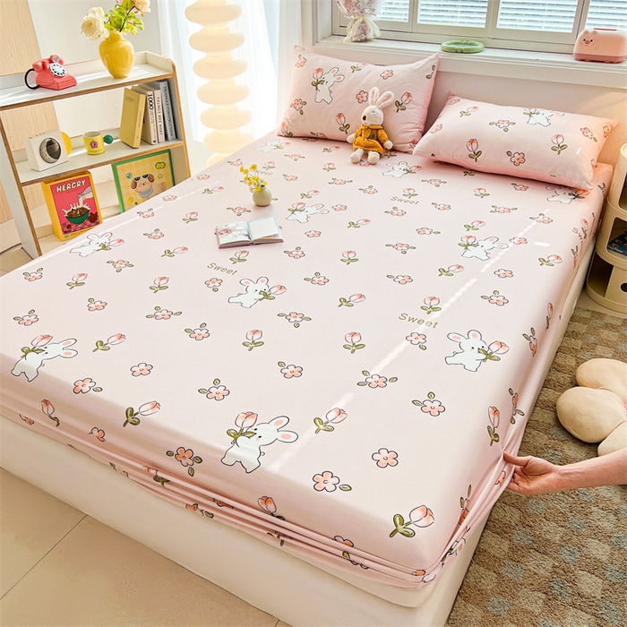 91家纺网 家纺一手货源 找家纺 雯豆2025春夏新品全棉床笠三件套学生成人印花纯棉床罩 全棉床笠-甜心派