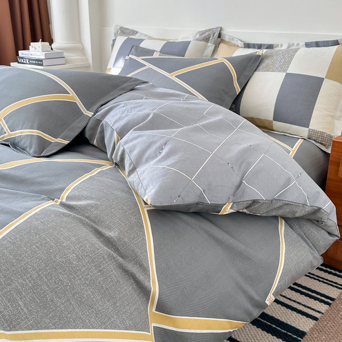 91家纺网 家纺一手货源 找家纺 棉造家居 2025新款亲肤舒适全棉纯棉印花系列三/四件套 时尚拼图