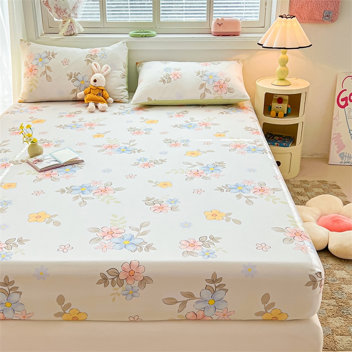 91家纺网 家纺一手货源 找家纺 雯豆2025春夏新品全棉床笠三件套学生成人印花纯棉床罩 全棉床笠-雅韵