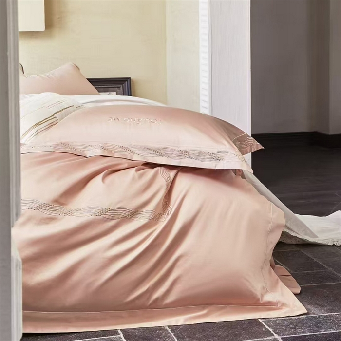 91家纺网 家纺一手货源 找家纺 玖玖爱家纺 2025新款180支植物甑棉四件套-时光之舞 时光之舞-湖琥珀玉