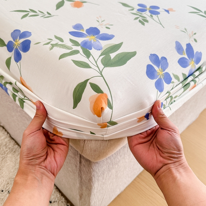 91家纺网 家纺一手货源 找家纺 棉造家居 2025新款亲肤舒适全棉纯棉印花单床笠 清风