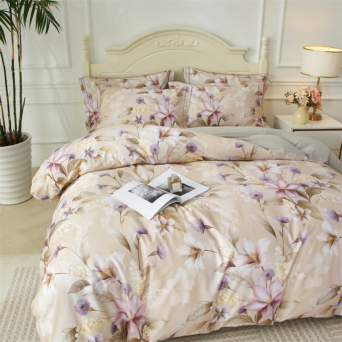 91家纺网 家纺一手货源 找家纺 曼秀琳 2025新款铂金棉数码印花四件套(全棉133*76) 繁华挽风-驼