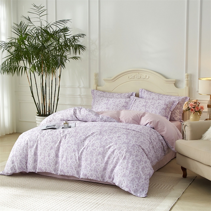 91家纺网 家纺一手货源 找家纺 曼秀琳 2025新款铂金棉数码印花四件套(全棉133*76) 春水柔情-紫