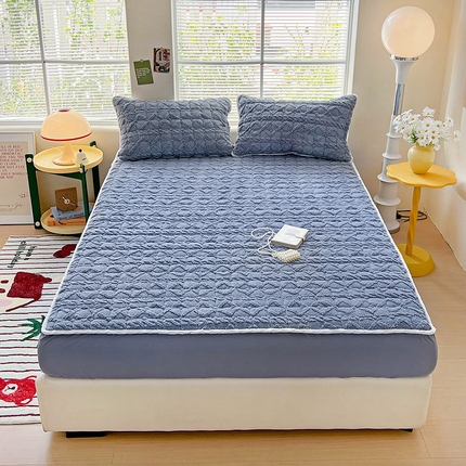 帛洵 2025新款舒适亲肤高克重牛奶绒夹棉床笠 兰灰色