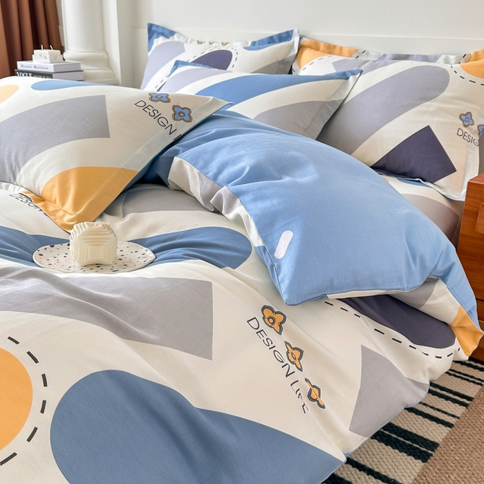 91家纺网 家纺一手货源 找家纺 棉造家居 2025新款亲肤舒适全棉纯棉印花系列三/四件套 光的邂逅-蓝