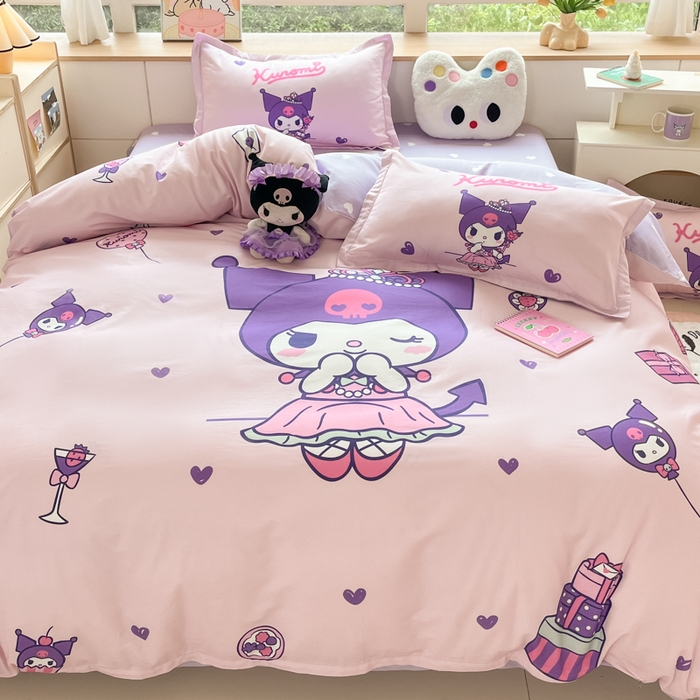 91家纺网 家纺一手货源 找家纺 博雅 2025新款三丽鸥大版印花全棉四件套专版花型 全棉大版（升级款信封枕）礼盒库洛米