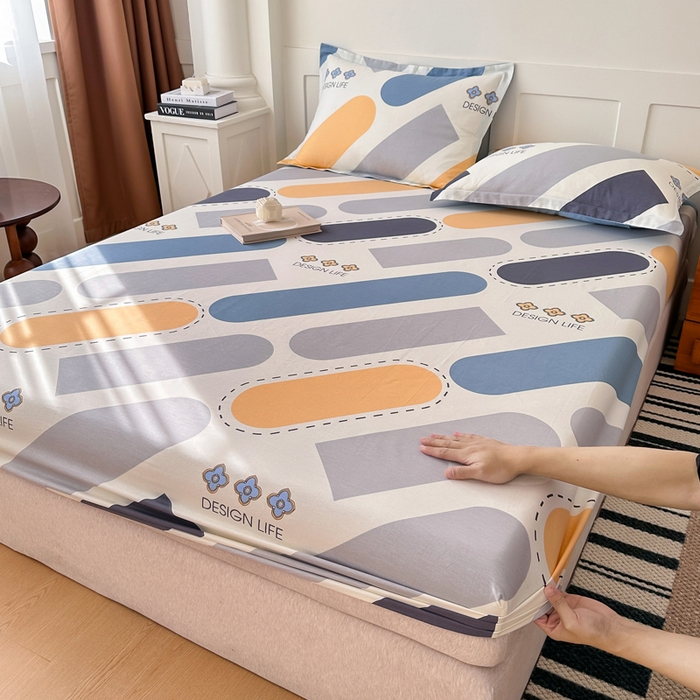 91家纺网 家纺一手货源 找家纺 棉造家居 2025新款亲肤舒适全棉纯棉印花单床笠 光的邂逅-蓝