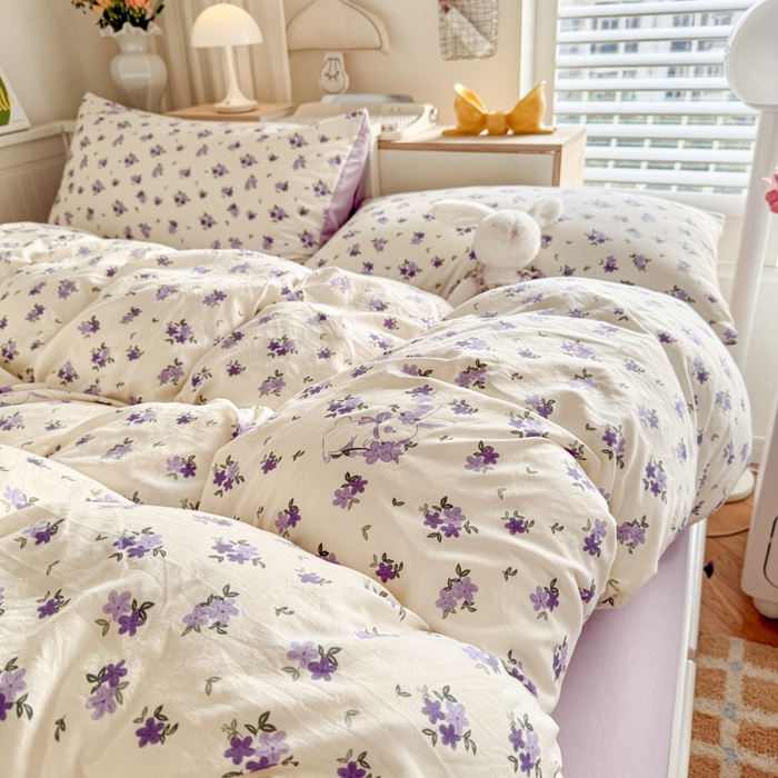 91家纺网 家纺一手货源 找家纺 慕澄家纺 2025新款小清新水洗棉印花四件套 萌趣版-兔寻花