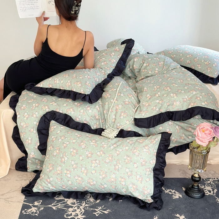 91家纺网 家纺一手货源 找家纺 澳萝拉 2025新款全棉斜纹花边印花四件套 蔷薇花园