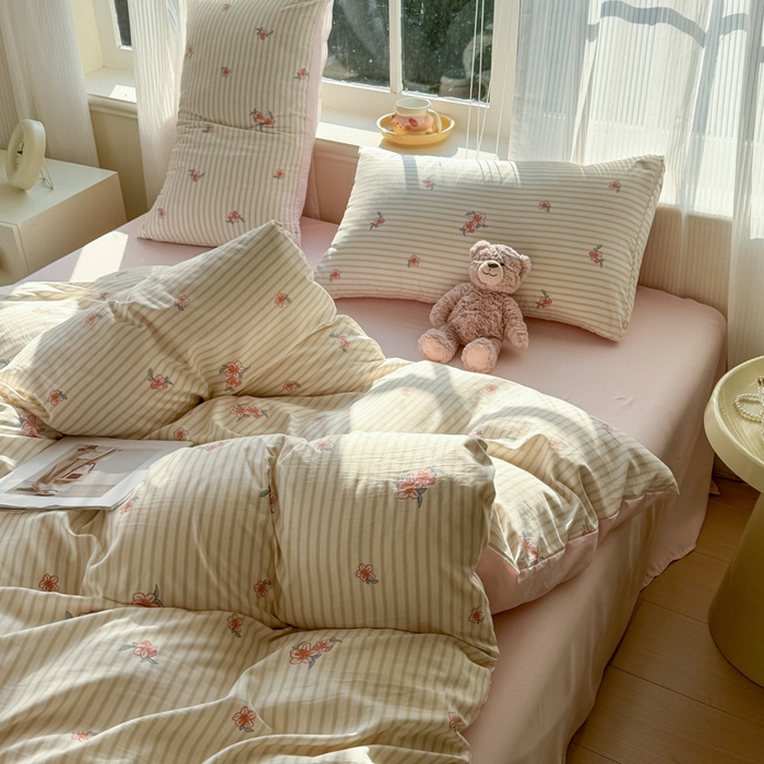 91家纺网 家纺一手货源 找家纺 赫然 2026新款A类针织水洗双层纱单枕套 樱花季