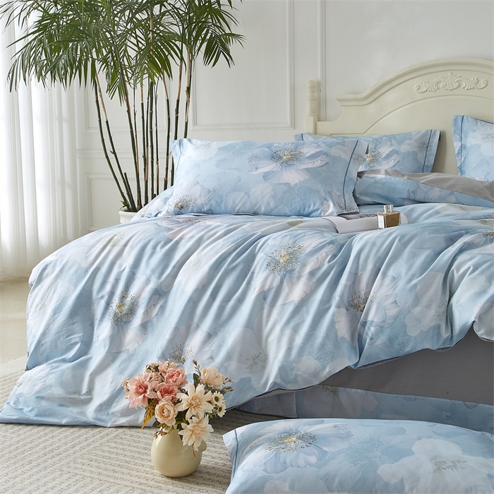 91家纺网 家纺一手货源 找家纺 曼秀琳 2025新款铂金棉数码印花四件套(全棉133*76) 水榭听香-兰