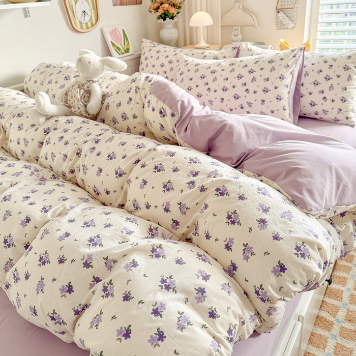 91家纺网 家纺一手货源 找家纺 慕澄家纺 2025新款小清新水洗棉印花四件套 萌趣版-兔寻花