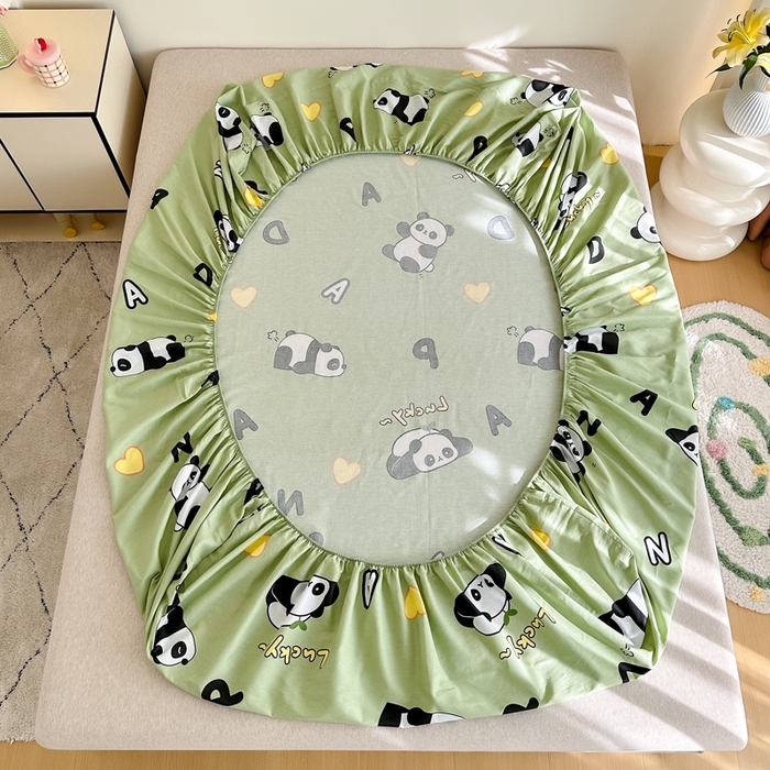 91家纺网 家纺一手货源 找家纺 棉造家居 2025新款亲肤舒适全棉纯棉印花单床笠 熊猫宝贝