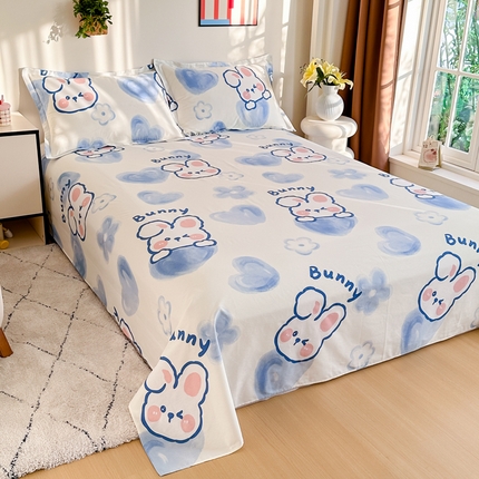 棉造家居 2025新款全棉纯棉印花学生宿舍单床单 晴天小兔