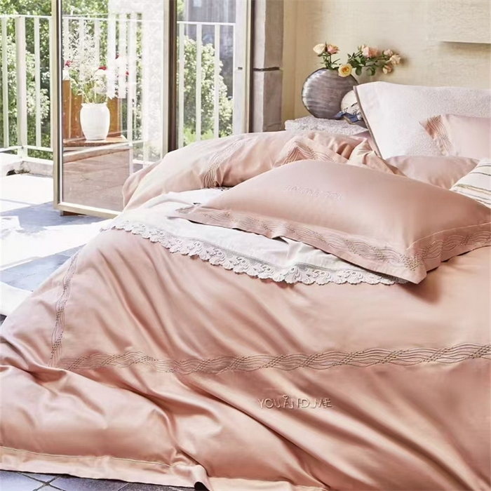 91家纺网 家纺一手货源 找家纺 玖玖爱家纺 2025新款180支植物甑棉四件套-时光之舞 时光之舞-湖琥珀玉