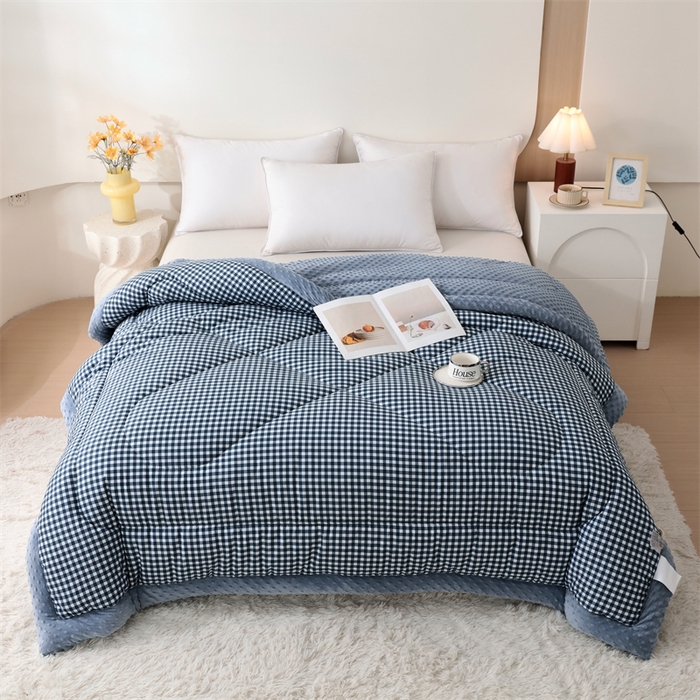 91家纺网 家纺一手货源 找家纺 云家 2025新款豆豆绒被子被芯夏凉被空调被四季被 海蓝小格