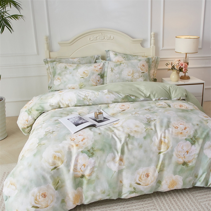 91家纺网 家纺一手货源 找家纺 曼秀琳 2025新款铂金棉数码印花四件套(全棉133*76) 墨雨云间-绿