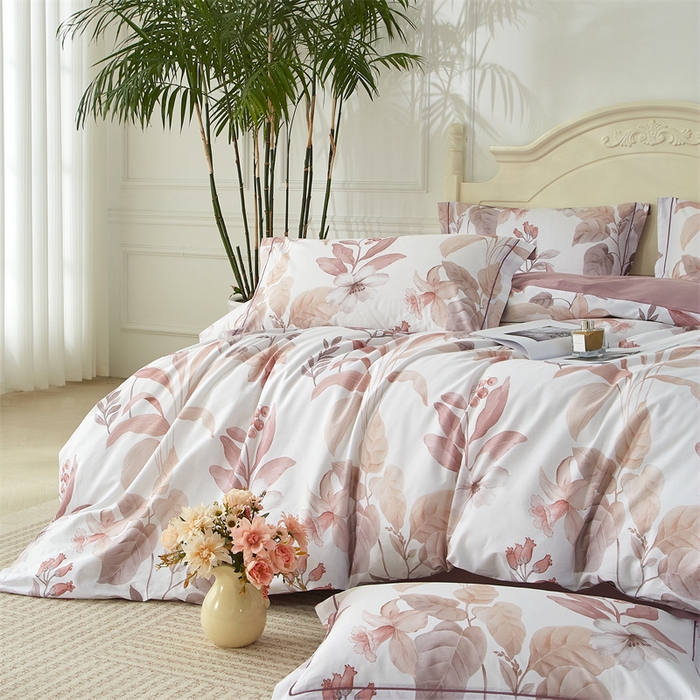 91家纺网 家纺一手货源 找家纺 曼秀琳 2025新款铂金棉数码印花四件套(全棉133*76) 青青蔓草-粉