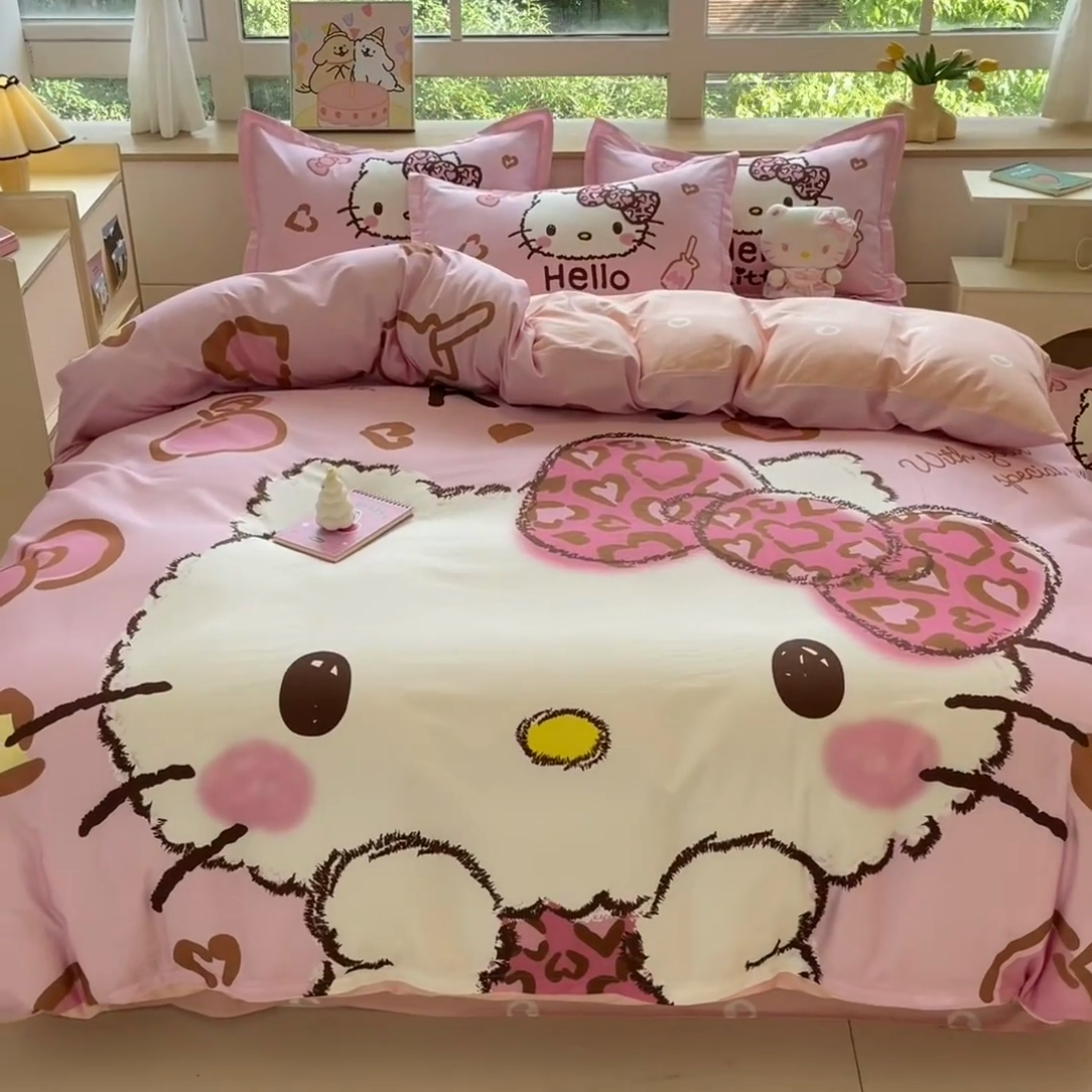 91家纺网 家纺一手货源 找家纺 博雅 2025新款三丽鸥大版印花全棉四件套专版花型 全棉大版（升级款信封枕）甜酷KT