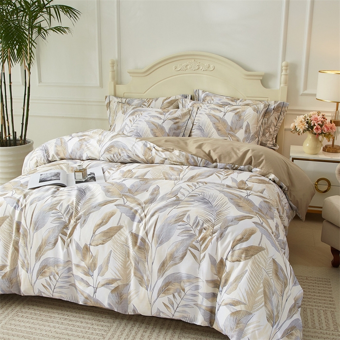 91家纺网 家纺一手货源 找家纺 曼秀琳 2025新款铂金棉数码印花四件套(全棉133*76) 神秘雨林-驼