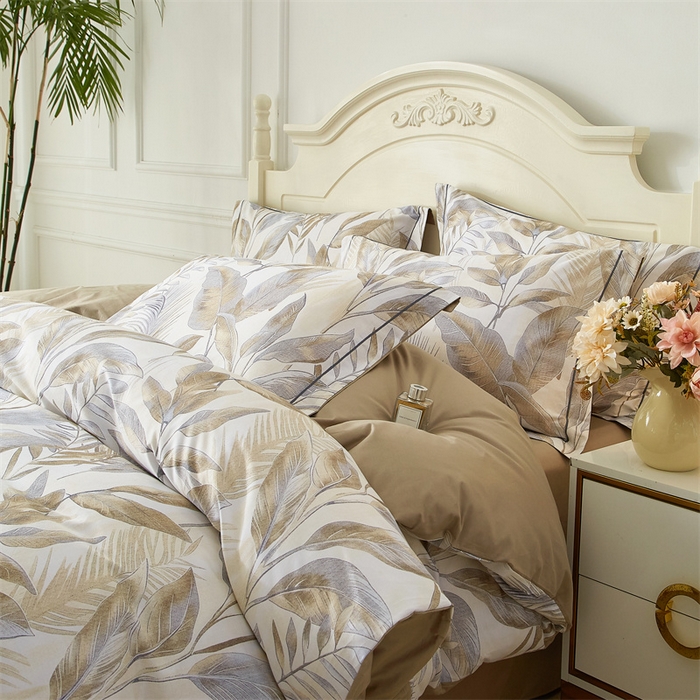 91家纺网 家纺一手货源 找家纺 曼秀琳 2025新款铂金棉数码印花四件套(全棉133*76) 神秘雨林-驼