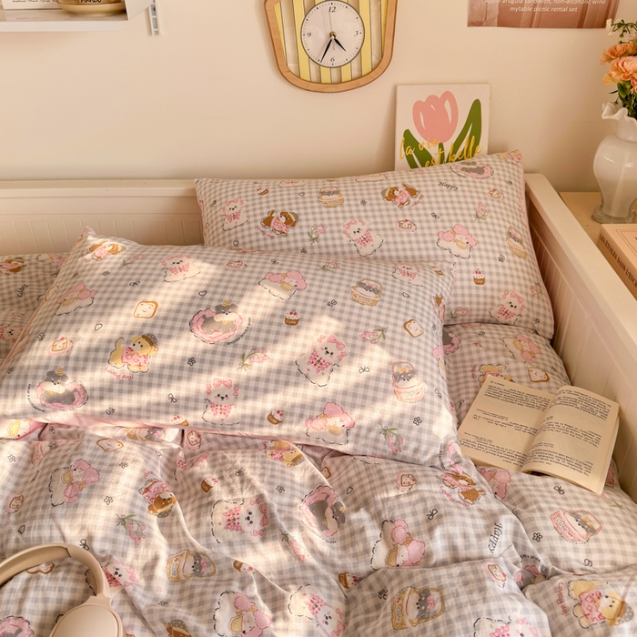 91家纺网 家纺一手货源 找家纺 慕澄家纺 2025新款小清新水洗棉印花四件套 萌趣版-甜宠