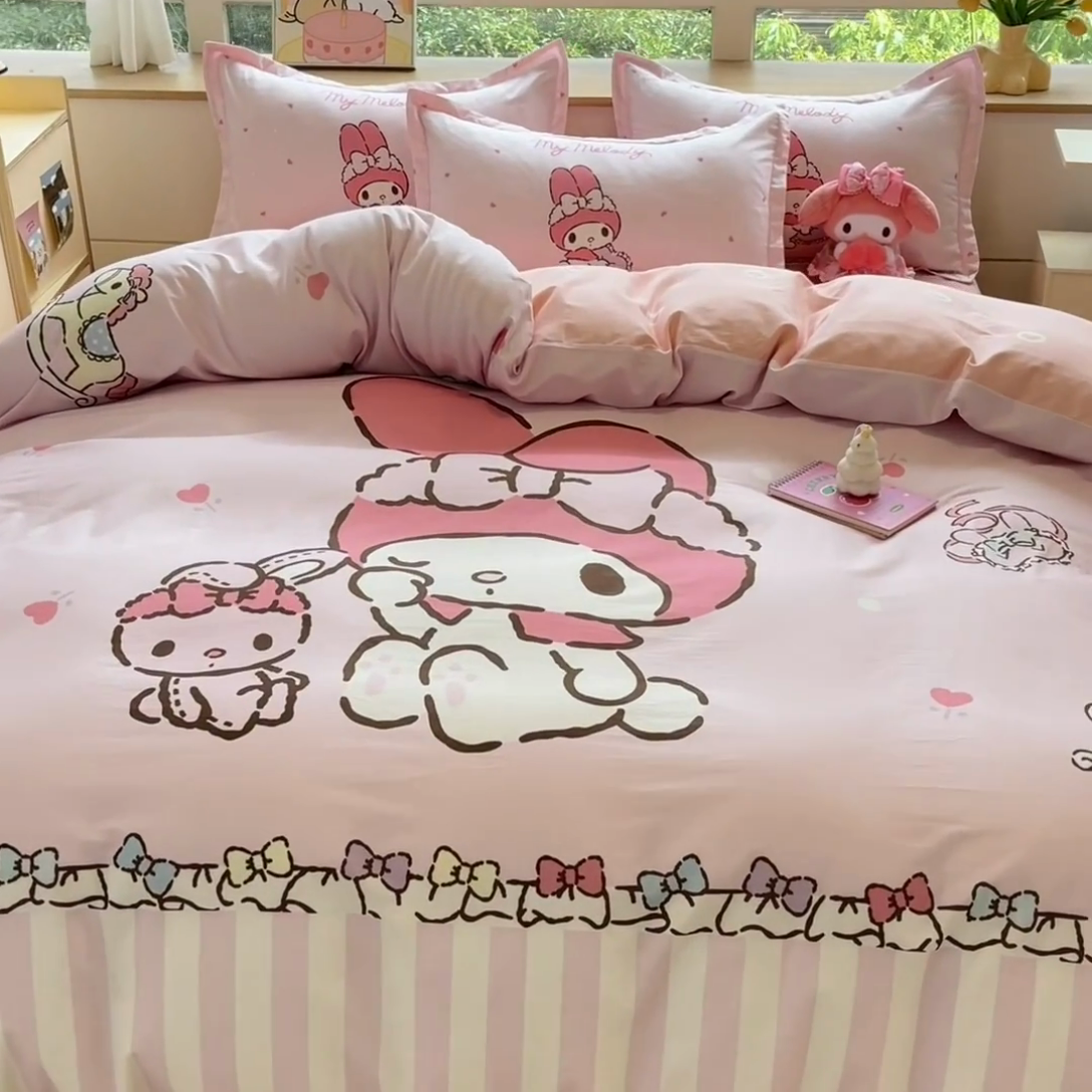 91家纺网 家纺一手货源 找家纺 博雅 2025新款三丽鸥大版印花全棉四件套专版花型 全棉大版（升级款信封枕）木马美乐蒂