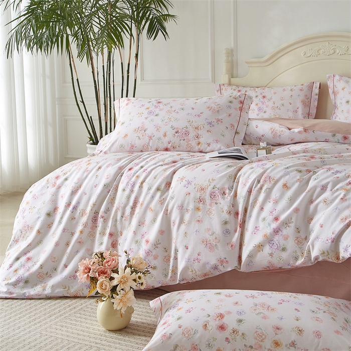 91家纺网 家纺一手货源 找家纺 曼秀琳 2025新款铂金棉数码印花四件套(全棉133*76) 天香豆蔻-粉