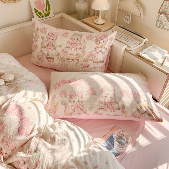 91家纺网 家纺一手货源 找家纺 慕澄家纺 2025新款小清新水洗棉印花四件套 萌趣版-洛丽塔