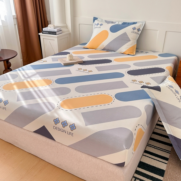 91家纺网 家纺一手货源 找家纺 棉造家居 2025新款亲肤舒适全棉纯棉印花单床笠 光的邂逅-蓝