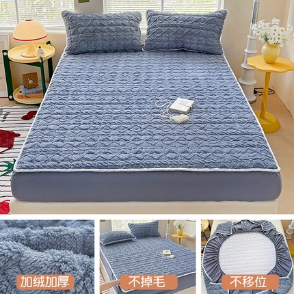 91家纺网 家纺一手货源 找家纺 帛洵 2025新款舒适亲肤高克重牛奶绒夹棉床笠 兰灰色