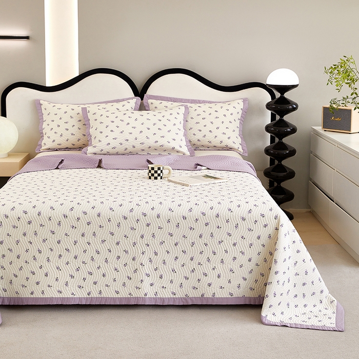 91家纺网 家纺一手货源 找家纺 莎果 2025春夏莫代尔印花高温砂洗床盖三件套四件套 紫葡萄