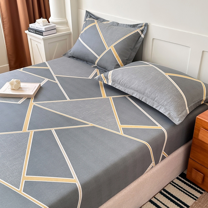 91家纺网 家纺一手货源 找家纺 棉造家居 2025新款亲肤舒适全棉纯棉印花单床笠 时尚拼图