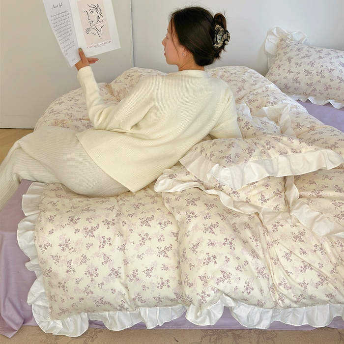 91家纺网 家纺一手货源 找家纺 澳萝拉 2025新款全棉斜纹花边印花四件套 赫本