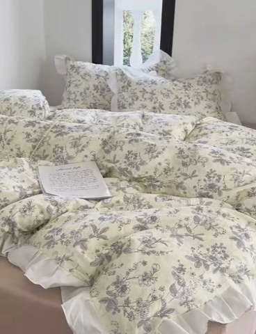 91家纺网 家纺一手货源 找家纺 澳萝拉 2025新款全棉斜纹花边印花四件套 西西里