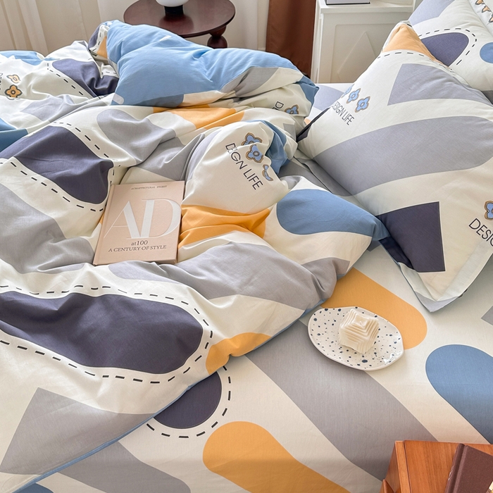 91家纺网 家纺一手货源 找家纺 棉造家居 2025新款亲肤舒适全棉纯棉印花系列三/四件套 光的邂逅-蓝