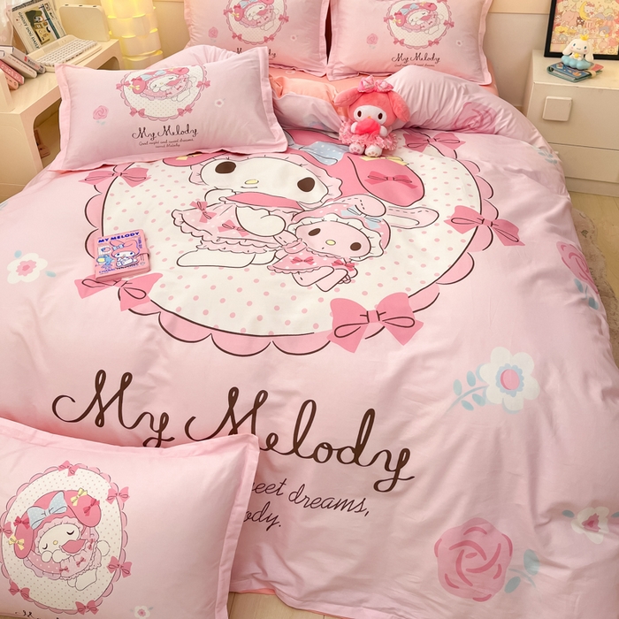 91家纺网 家纺一手货源 找家纺 博雅 2025新款三丽鸥大版印花全棉四件套专版花型 全棉大版（升级款信封枕）小花美乐蒂