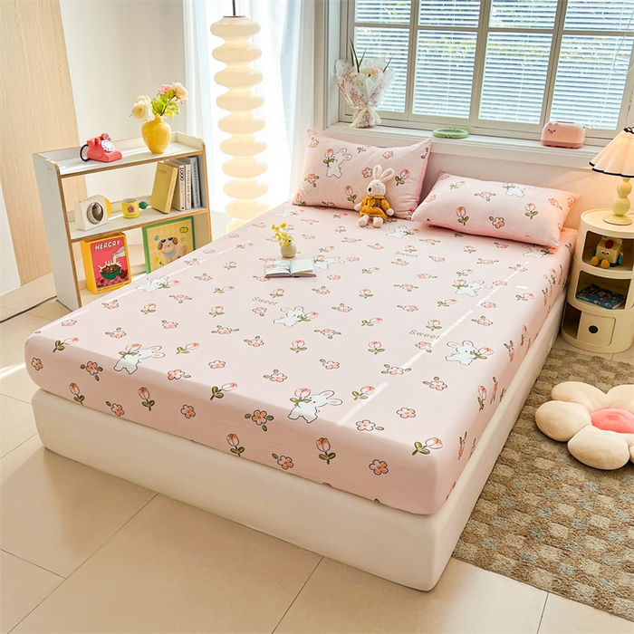 91家纺网 家纺一手货源 找家纺 雯豆2025春夏新品全棉床笠三件套学生成人印花纯棉床罩 全棉床笠-甜心派