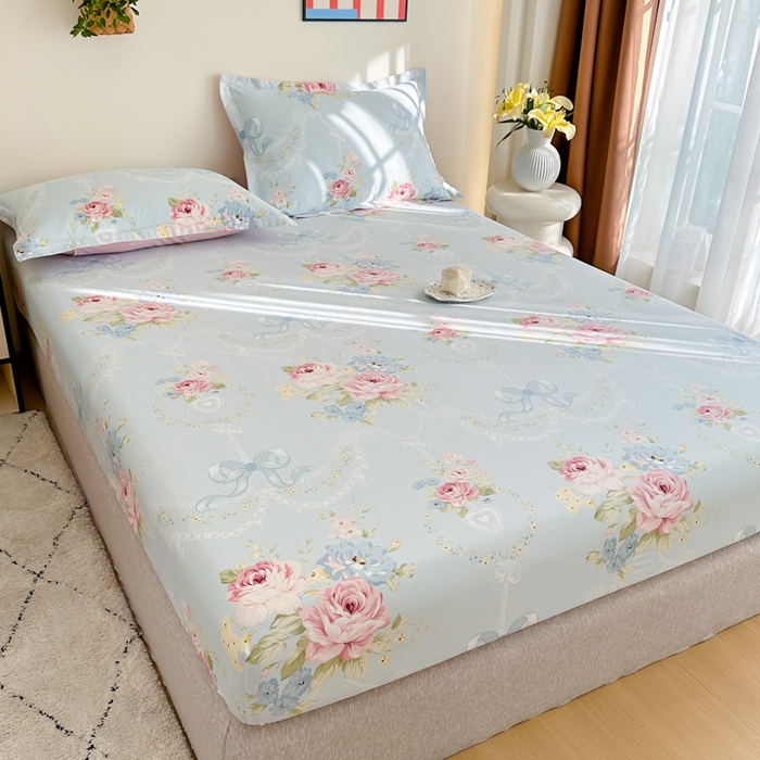 91家纺网 家纺一手货源 找家纺 棉造家居 2025新款亲肤舒适全棉纯棉印花单床笠 花涧烟雨