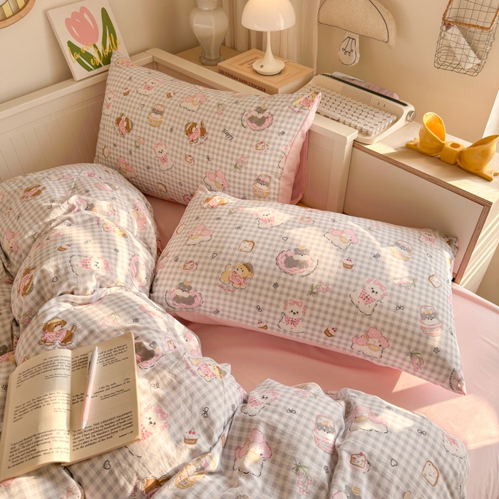 91家纺网 家纺一手货源 找家纺 慕澄家纺 2025新款小清新水洗棉印花四件套 萌趣版-甜宠