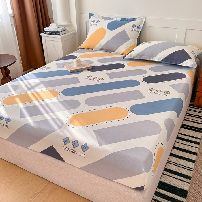 91家纺网 家纺一手货源 找家纺 棉造家居 2025新款亲肤舒适全棉纯棉印花单床笠 光的邂逅-蓝