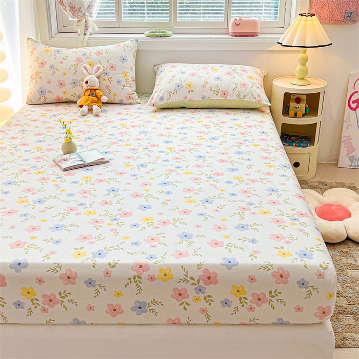 91家纺网 家纺一手货源 找家纺 雯豆2025春夏新品全棉床笠三件套学生成人印花纯棉床罩 全棉床笠-芳华