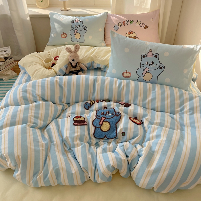 91家纺网 家纺一手货源 找家纺 （总）美乐迪家纺 2025新款休闲风系列全棉毛巾绣四件套