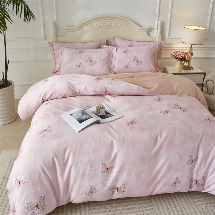 91家纺网 家纺一手货源 找家纺 曼秀琳 2025新款铂金棉数码印花四件套(全棉133*76) 浅梦-粉