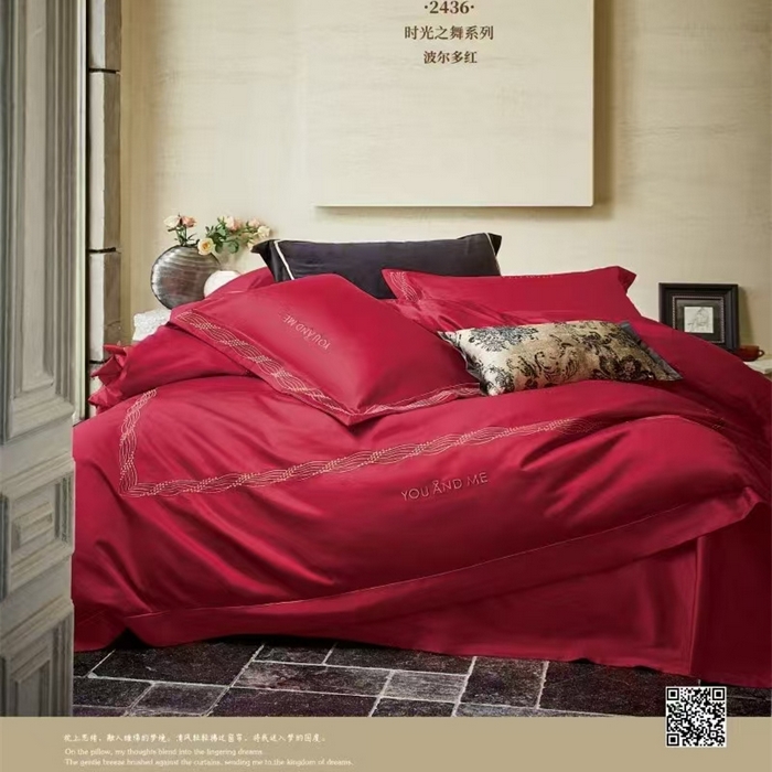 91家纺网 家纺一手货源 找家纺 玖玖爱家纺 2025新款180支植物甑棉四件套-时光之舞 时光之舞-波尔多红