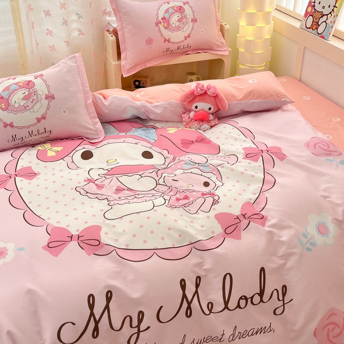 91家纺网 家纺一手货源 找家纺 博雅 2025新款三丽鸥大版印花全棉四件套专版花型 全棉大版（升级款信封枕）小花美乐蒂