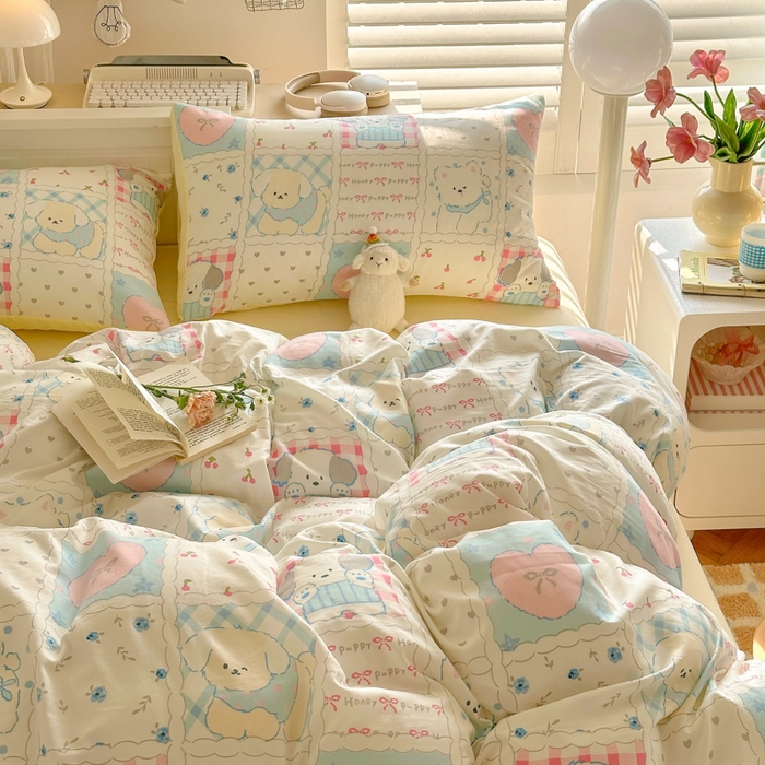 91家纺网 家纺一手货源 找家纺 慕澄家纺 2025新款小清新水洗棉印花四件套 萌趣版-格子铺