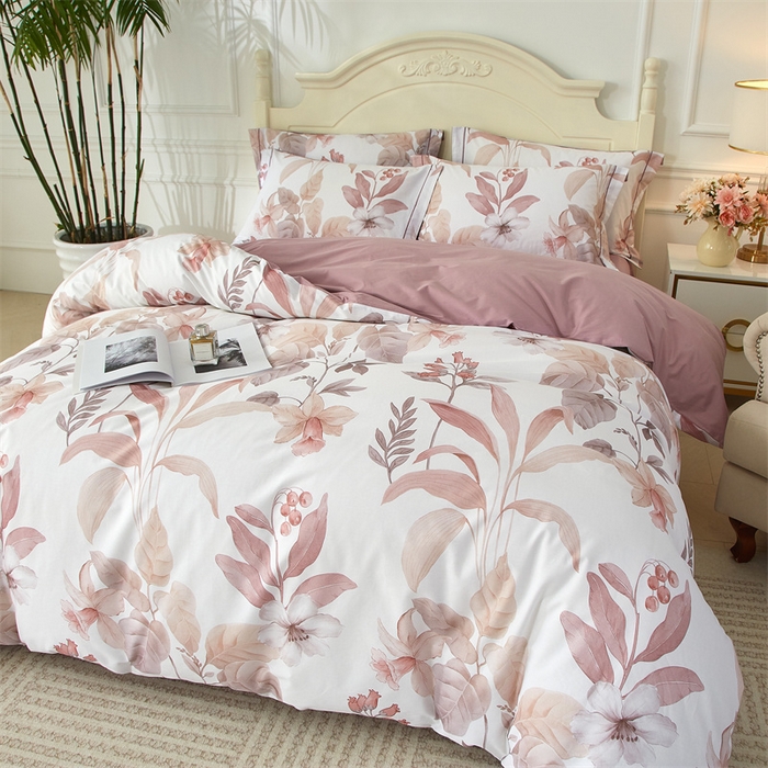 91家纺网 家纺一手货源 找家纺 曼秀琳 2025新款铂金棉数码印花四件套(全棉133*76) 青青蔓草-粉